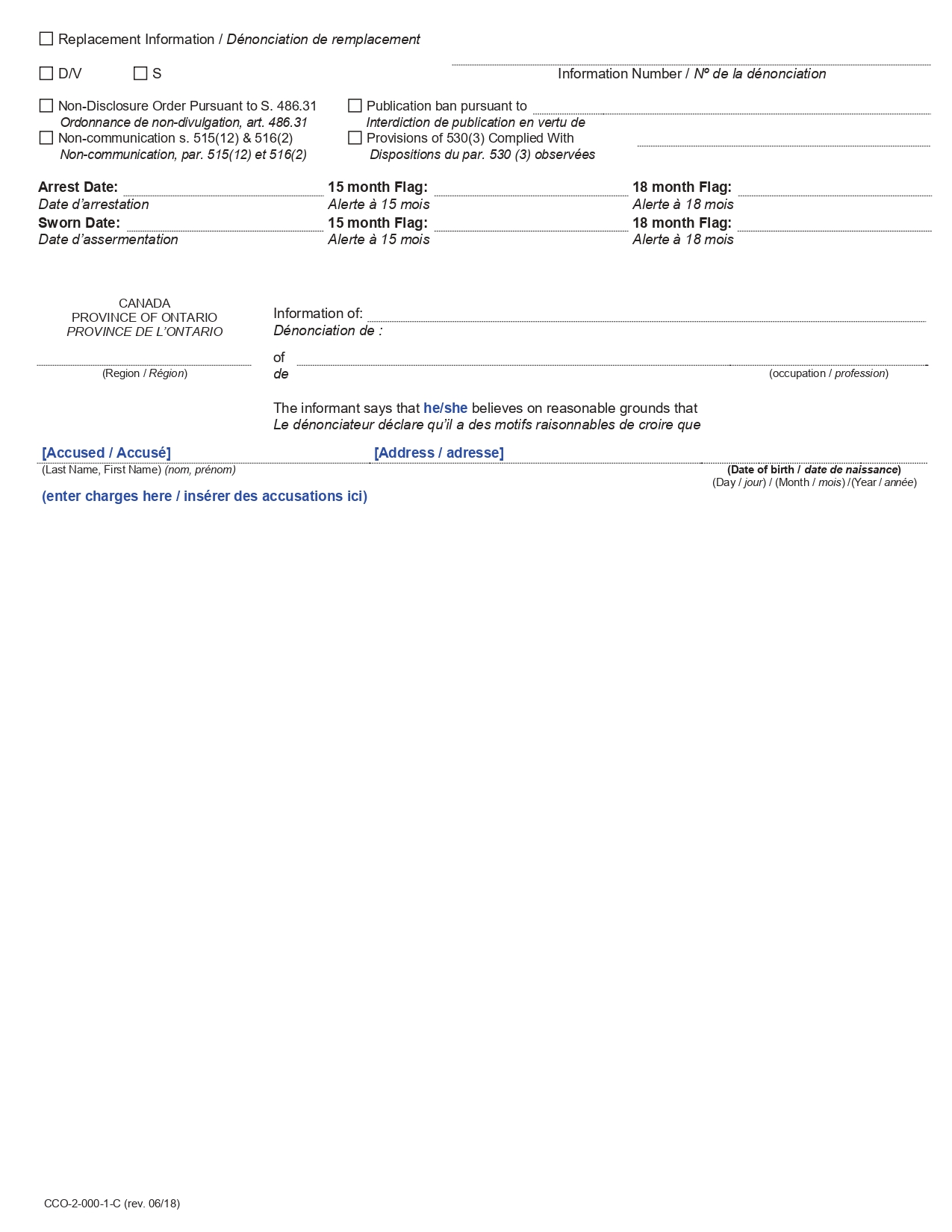 Adult Common Information Form - Criminal Code