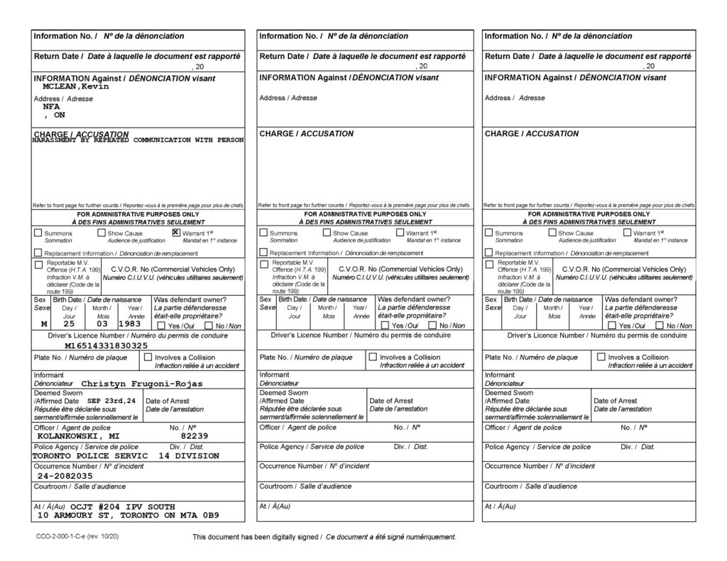 A collection of the false information package of the RCMP/TPS 